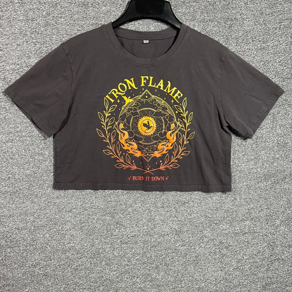 Iron Flame Burn It Down Dragon Crop Top Charcoal Gray Large Fourth Wing Bookish